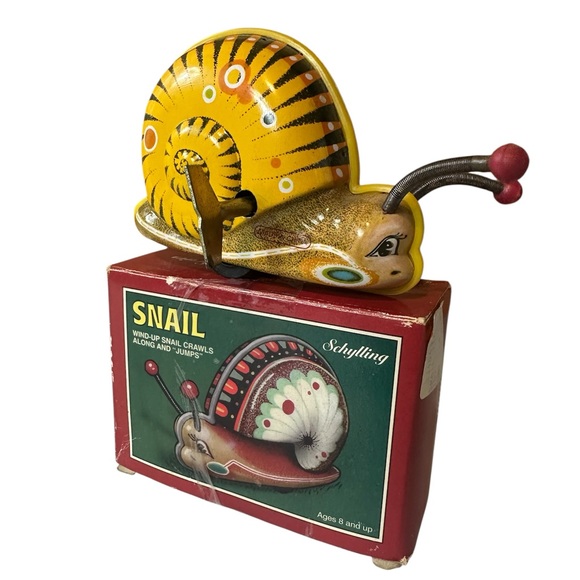 Schylling Other - Vintage Schylling Key Wind-Up Colorful Tin Snail Toy With Original Box